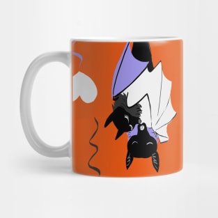 Bat Hugs for Halloween in purple and orange Mug